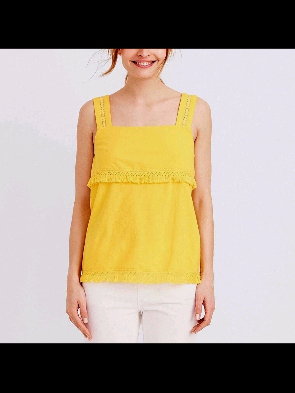 J. Crew Sunny Yellow Fringe-Trim Square Neck Tank